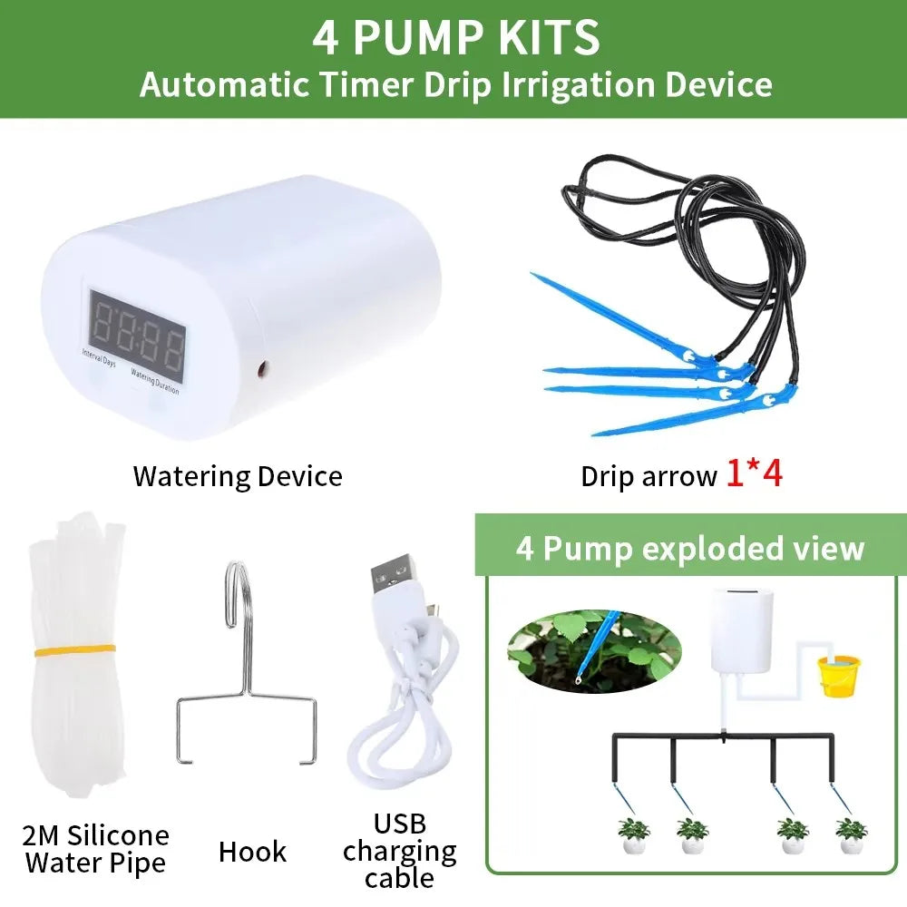 Automatic Plant Flower Watering Pump Home Sprinkler Drip Irrigation Device 4/8/16 Heads Pump Timer System Kit Garden Tool