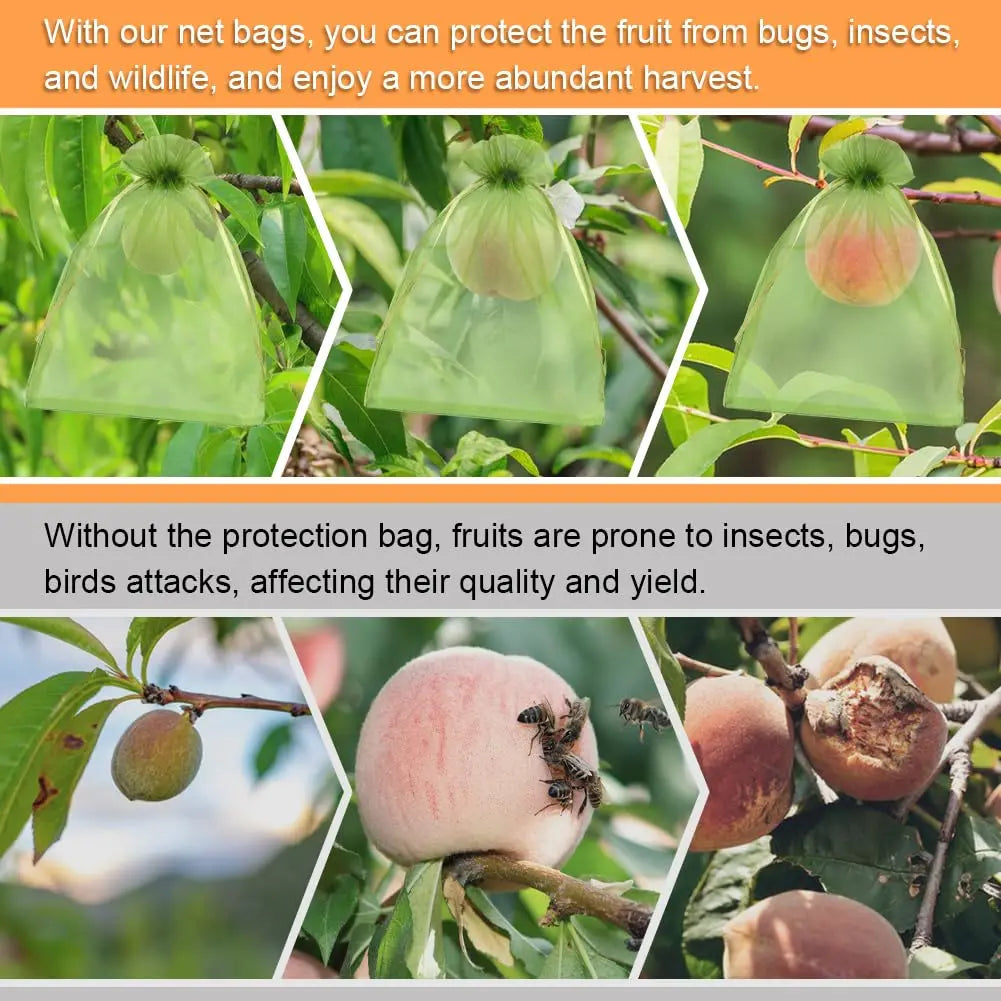 50pcs Fruit Protection Bags Mesh Netting Covers with Drawstring for Grapes Mango Veggies Reusable Pest Barrier Garden Plant Bags