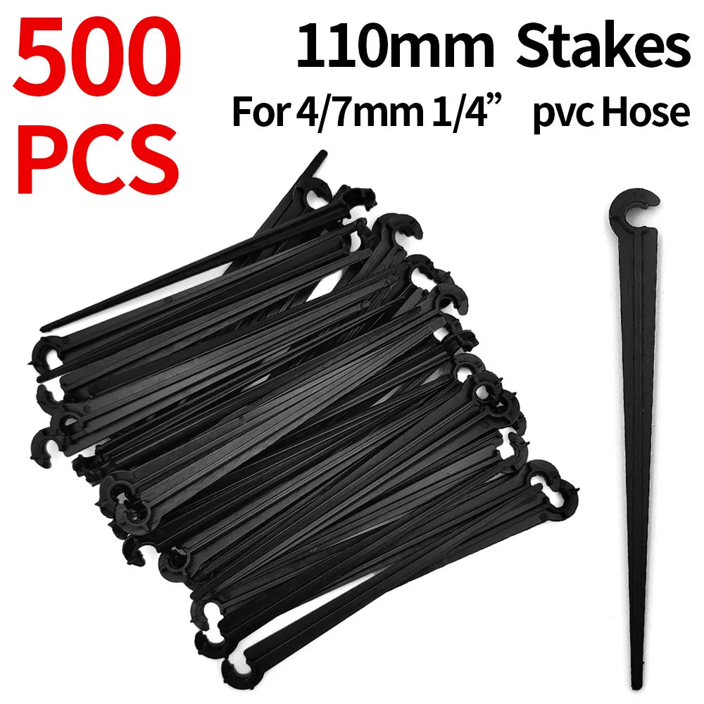 WUJIE 50-1000PCS Garden 1/4" Stake Fixed Stems Holder Support 11cm 20cm for Drip Irrigation 4/7mm Hose Pipe Inserting Ground