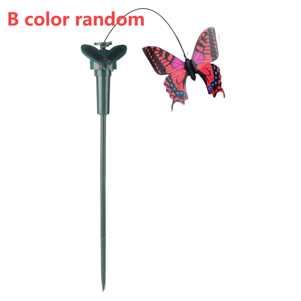 1-3PCS Solar Powered Flying Wobble Butterfly Ornament Durable Garden Dancing Fluttering Butterfly Humming Bird Stake Lawn Decor