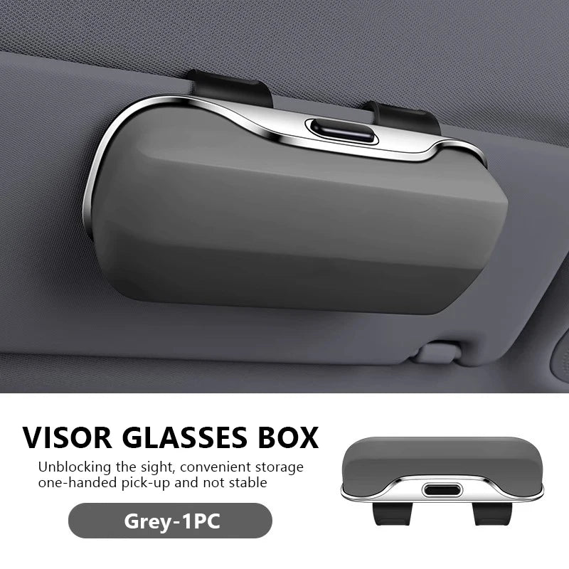 SEAMETAL Car Glasses Box Portable Press Switch Sunglasses Holder Support Driver Goggle Case Car Sun Visor Eyeglasses Storage Box