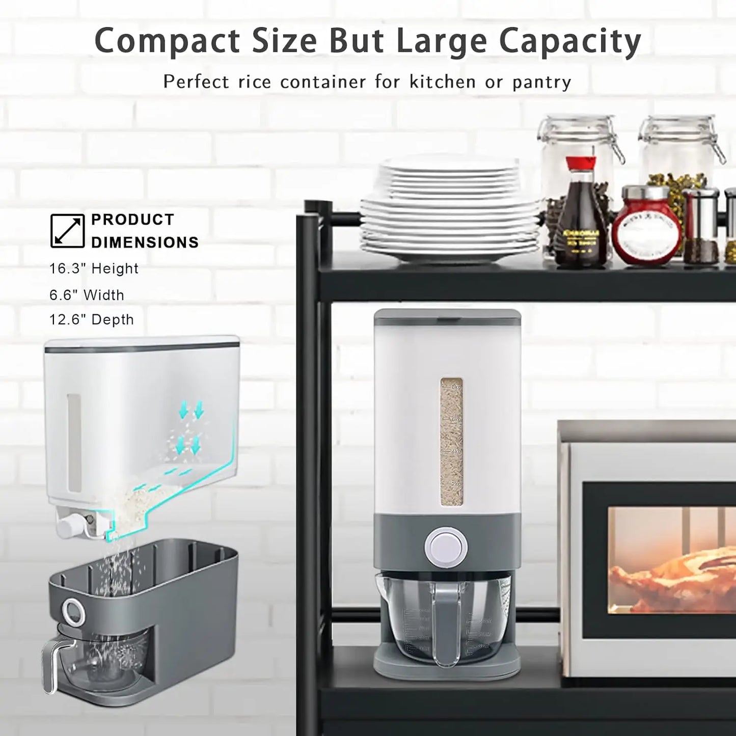 25 Lbs Rice Dispenser / Large Dry Food Storage w/ Measuring Cup, BPA-Free for Kitchen Pantry | AlluCanFind