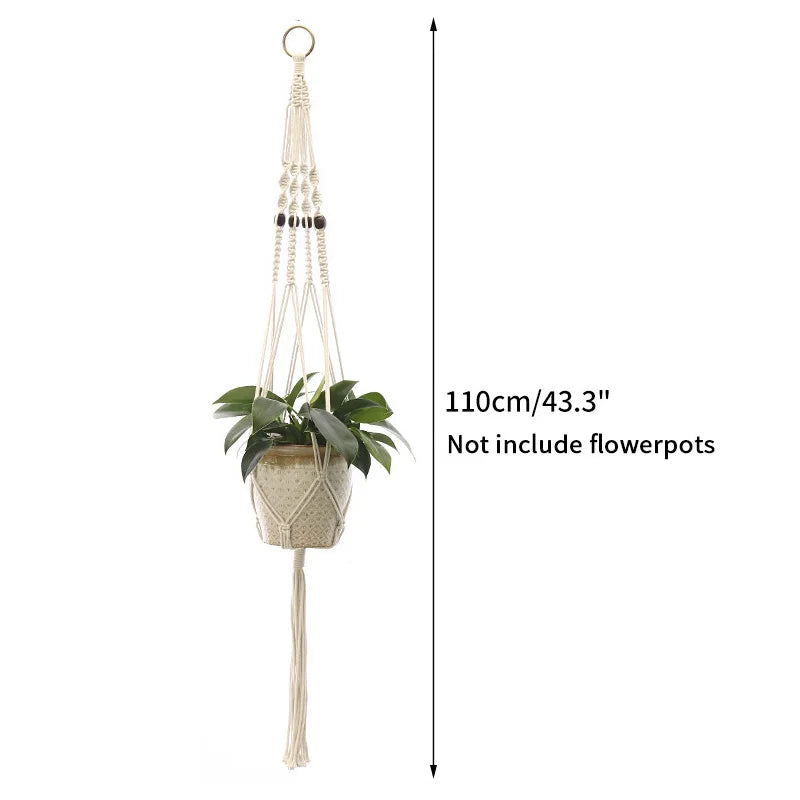 Gardening Green Plant Hanging Basket Cotton Rope Hanger Flower Pot Handmade Macrame Pot Pocket Wall Boho Courtyard Home Decor