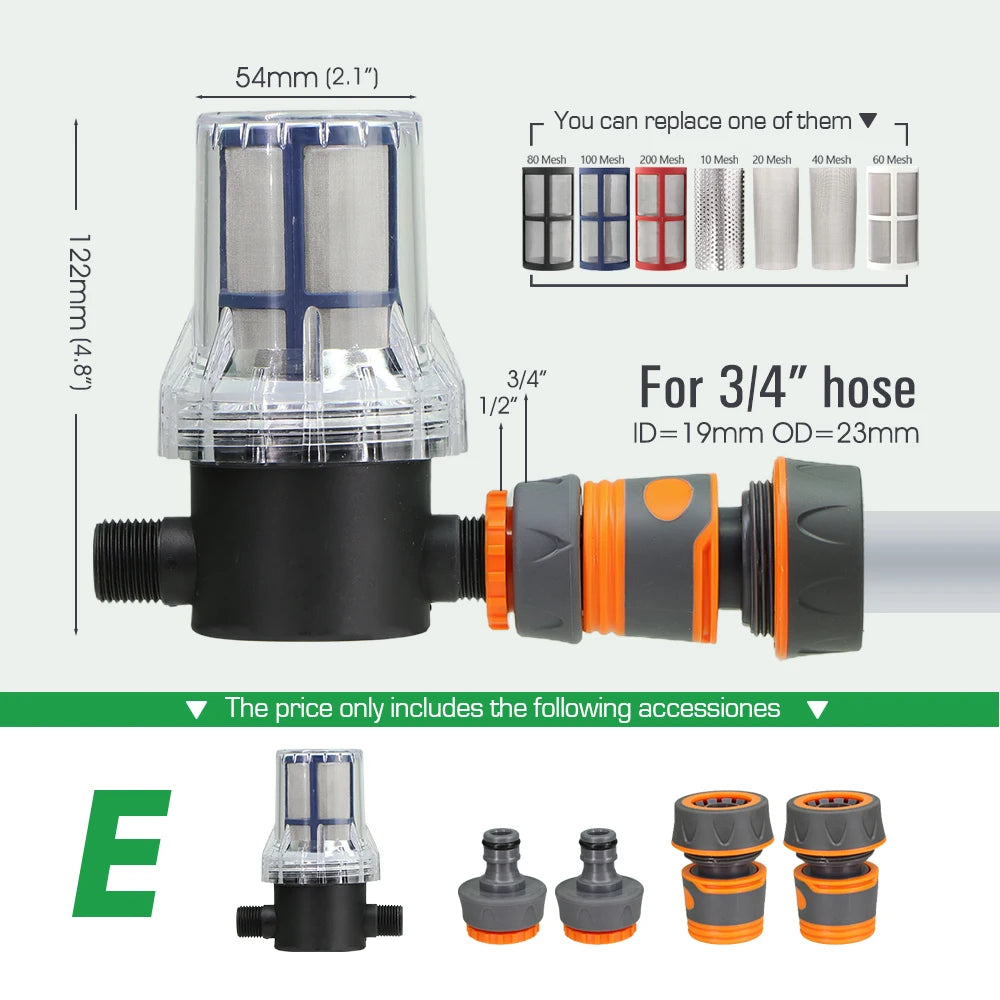 10-200 Mesh Filter 1/2" Garden Hose Filter 16mm Pacifier Quick Connector Agricultural Irrigation Pipe Tube Prefilter Percolator