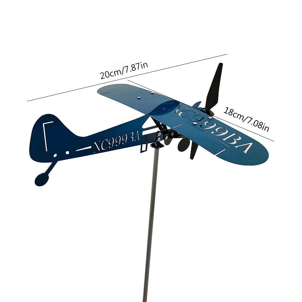 3D Piper J3 Cub Wind Spinner Plane Metal Airplane Weather Vane Outdoor Roof Wind Direction Indicator WeatherVane Garden Decor