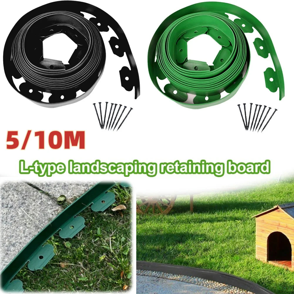 5/10M Fixed Garden Barrier Lawn Grass Plastic Edging Border With 30 Anchoring Spikes Easy Install Garden Edge Kit