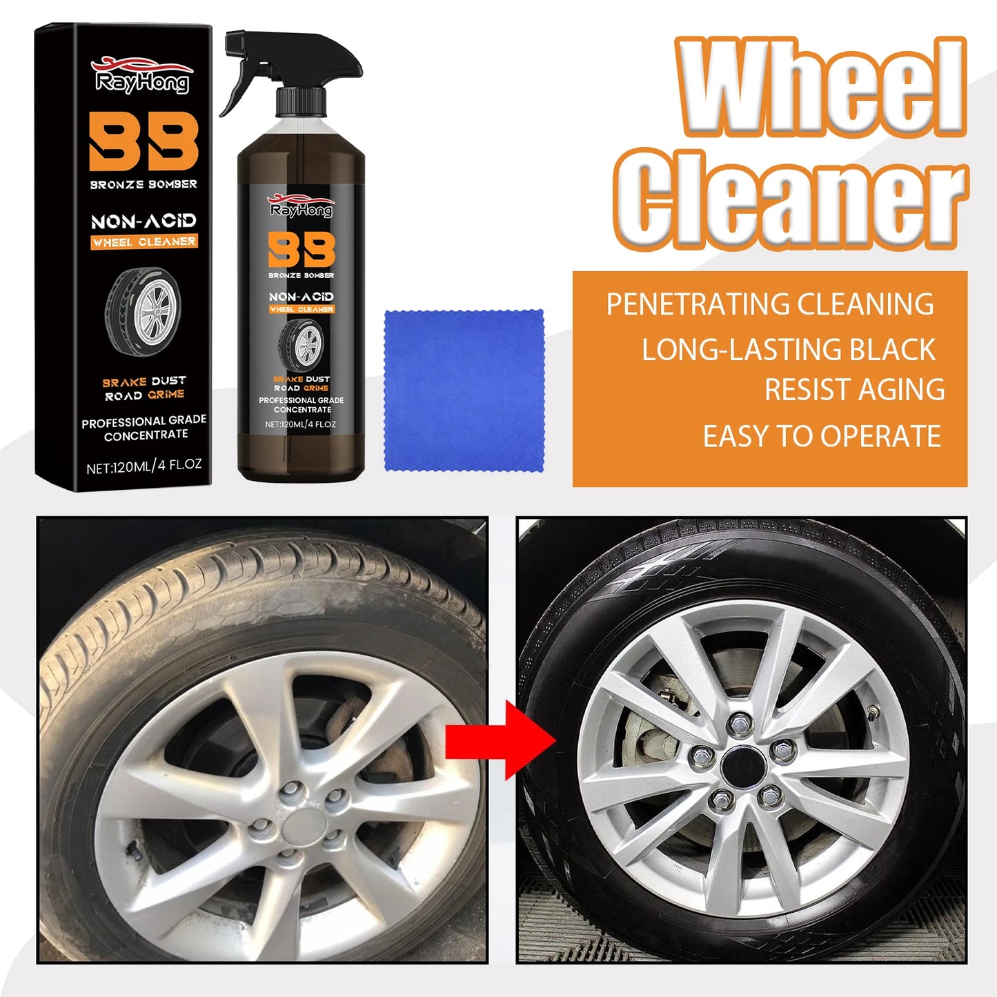 120ml Car Iron Remover Wheel Cleaner Wheel Hub Rust Removal Metal Disc