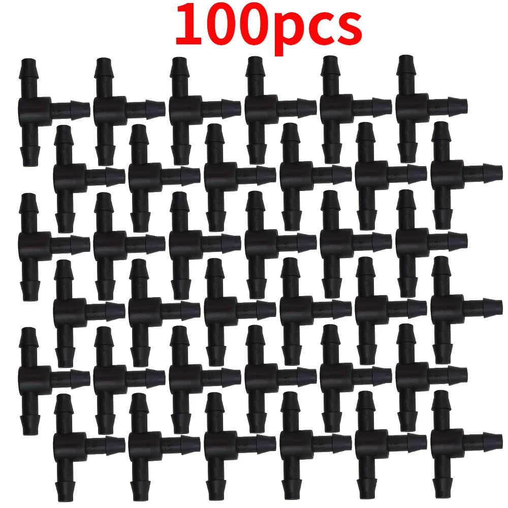 WUJIE 50PCS Plastic Barbed 3-Way TEE Connector for 4/7mm Tubing Watering Pipe Hose Couplings Micro Drip Irrigation Garden Tools