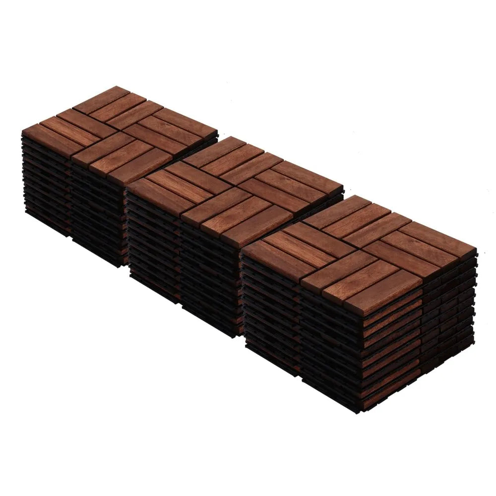 Acacia Wood Interlocking Deck Tiles-Waterproof Outdoor Floor All Weather Use, Patio Floor Decking Tiles for Porch Poolside