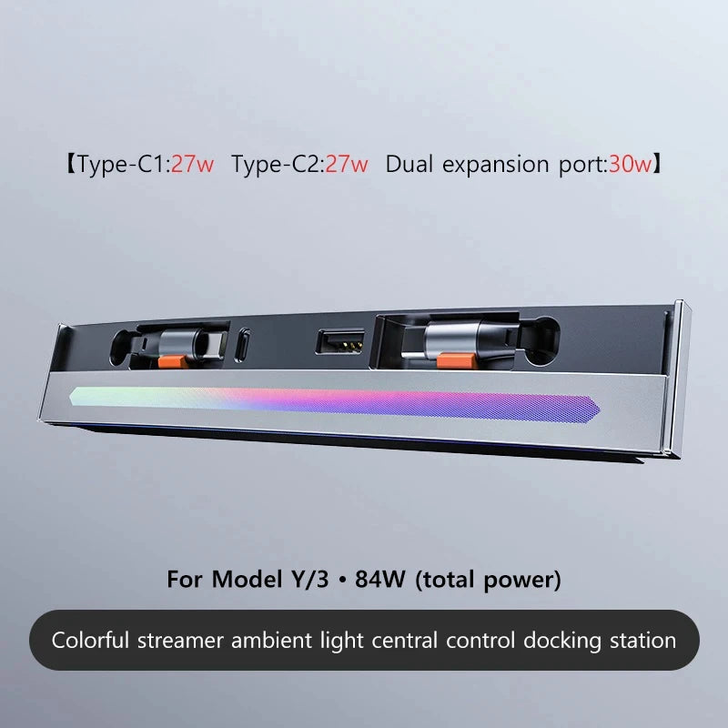 Central Console 84W Color Retractable Dock for Tesla Model 3 2021-2023 Y 2021-2024 USB Hub Fast Charger with Mood Light