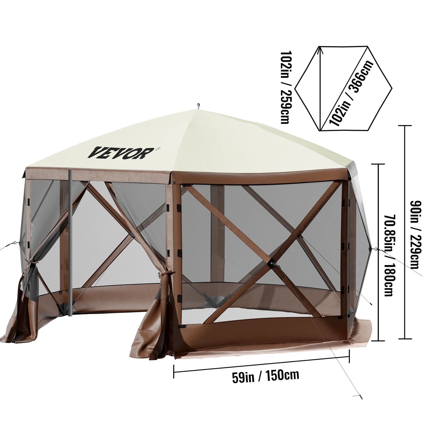 SucceBuy Pop-up Camping Gazebo Camping Canopy Shelter 6 Sided 12' x 12' / 10' x 10' Sun Shade Tents & Canopies Camping & Hiking