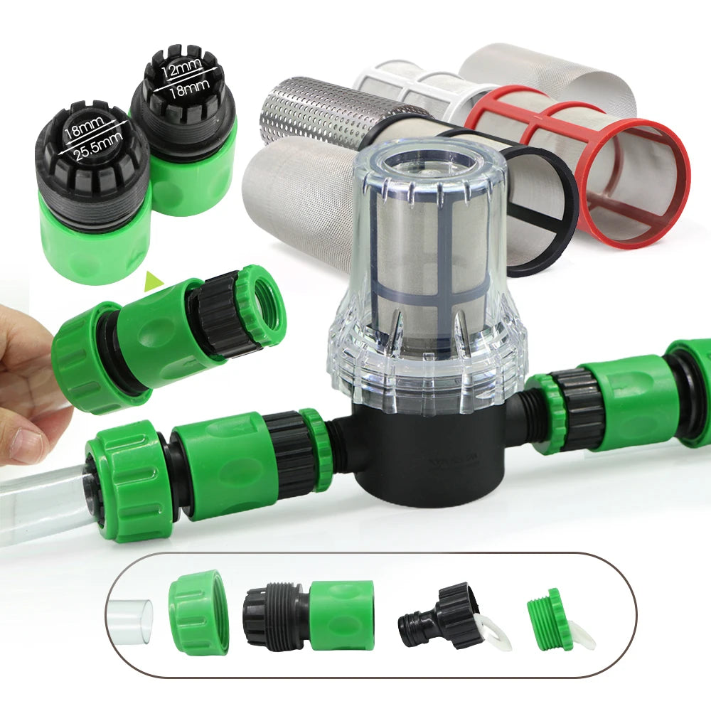 10-200 Mesh Filter 1/2" Garden Hose Filter 16mm Pacifier Quick Connector Agricultural Irrigation Pipe Tube Prefilter Percolator