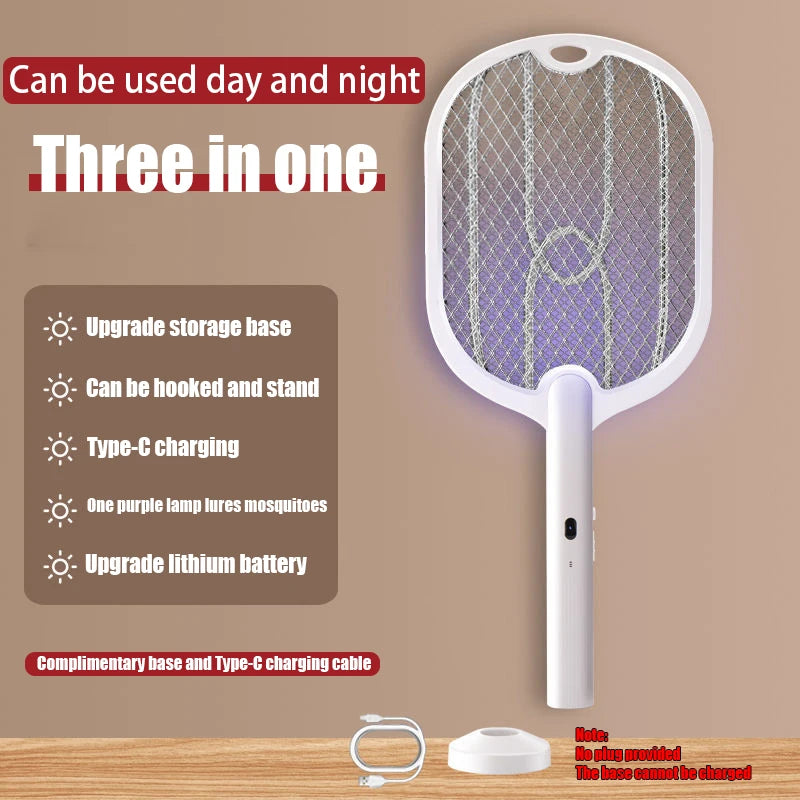 3 In 1 Electric Mosquito Swatter Mosquito Killer Lamp Killer Insect Killer 3000V Type-C Rechargeable Mosquito Killer Fly Killer