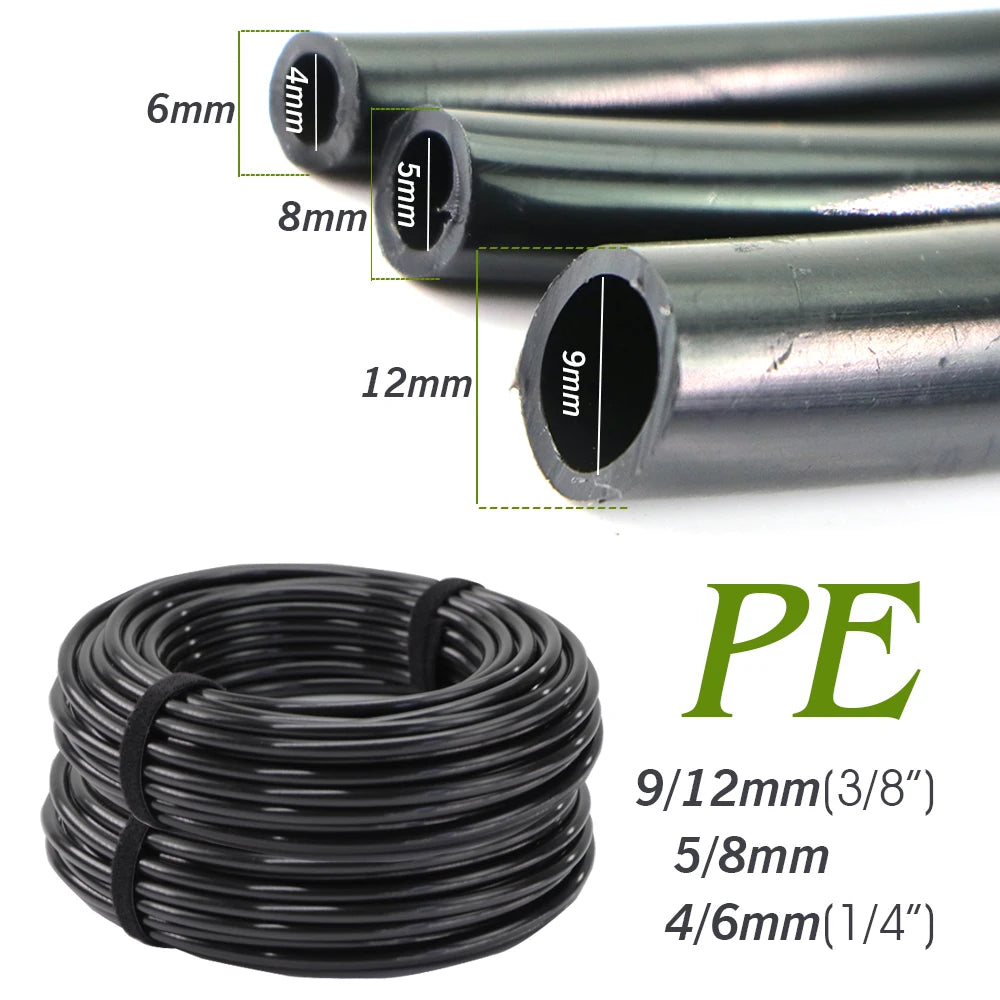 10/20/30/50M OD-6mm 8mm 12mm Black PE Garden Hose Pressure-Proof 4/6mm 5/8mm 9/12mm Drip Irrigation Pipe 3/8" 1/4" Watering Tube