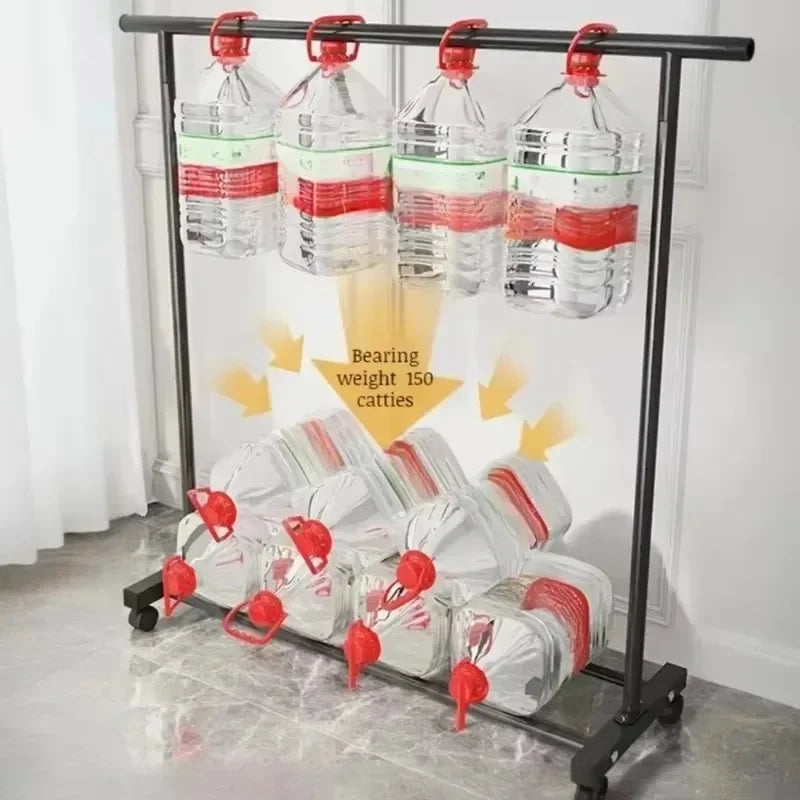 Movable Double Rod Clothes Rack Wheels Heavy Duty Coat Shelf with Bedroom Floor Hangers Organizer Home Shoe Hat Storage Racks