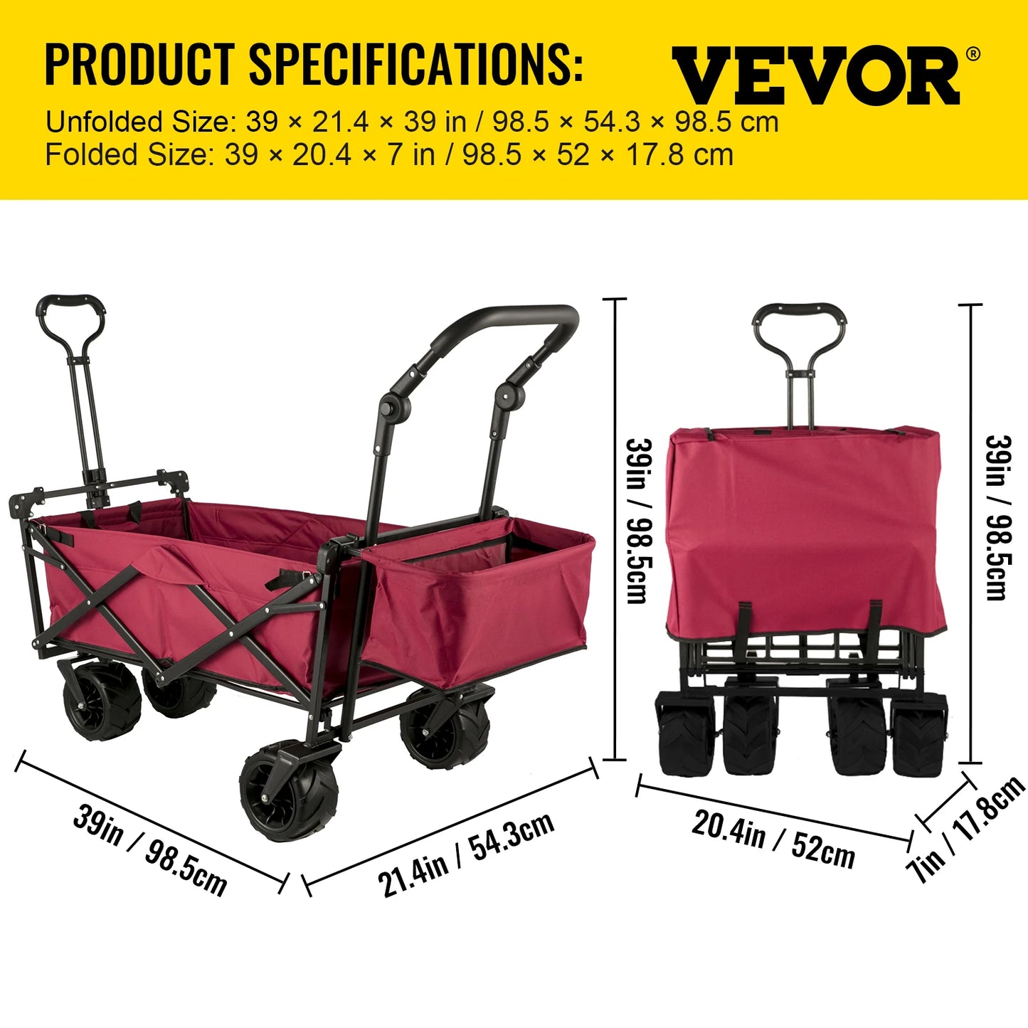 SucceBuy Folding Wagon Cart Adjustable Handle Bar Removable Canopy Oxford Cloth Collapsible Shopping Outdoor Camping Beach Cart