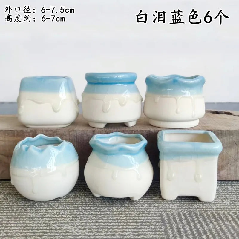 4/6pcs Creative Succulent Planters Succulent Pot Ice Cracked Flow Glaze Peach Egg Ceramic Green Plant Pot Planter Flower Pot