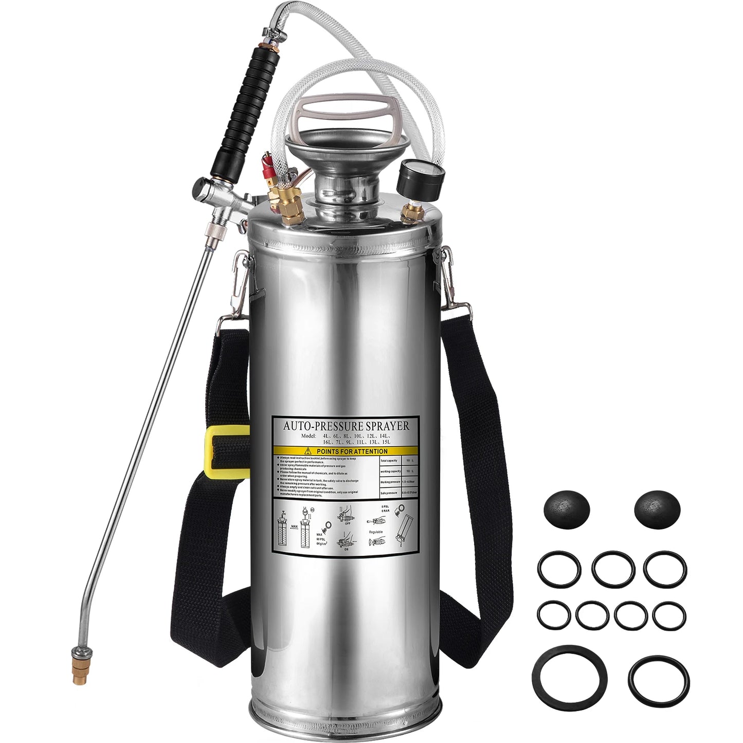SucceBuy 4-12L Hand Powered Sprayer Stainless Steel Watering Spraying Atomizer Pump Home Ground Garden Cleaning Sprayer