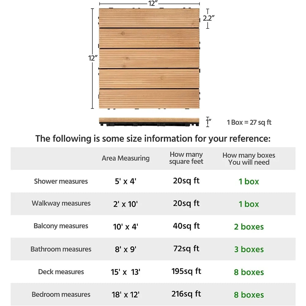 27PCS Interlocking Patio Deck Tiles Outdoor Flooring for Garden Poolside Fir Wood Indoor Natural Wood, Garden Floor Boards