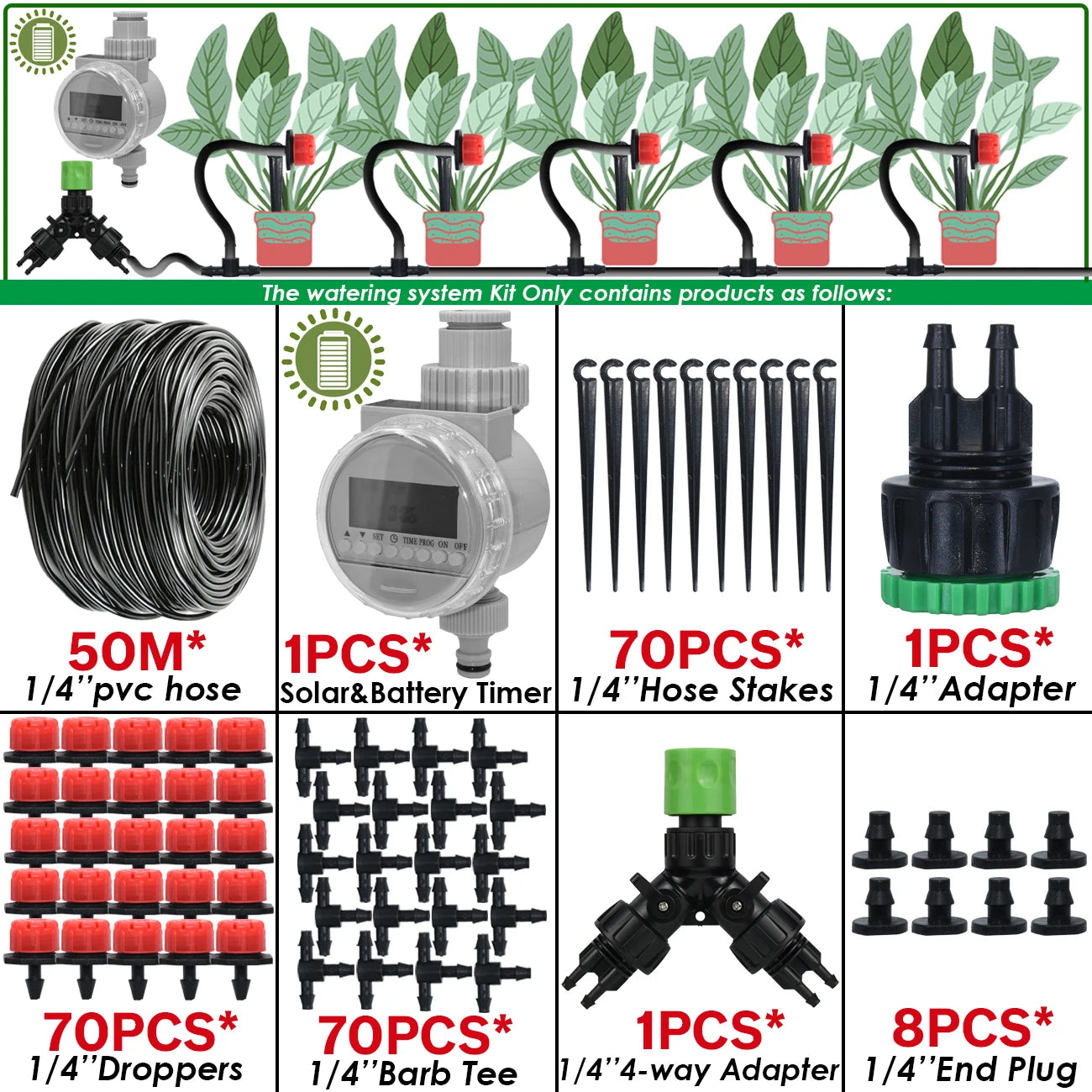 KESLA Greenhouse 5-50M Drip Irrigation System Automatic Watering Garden Hose DIY Micro Drip Watering Kits w/ Adjustable Drippers
