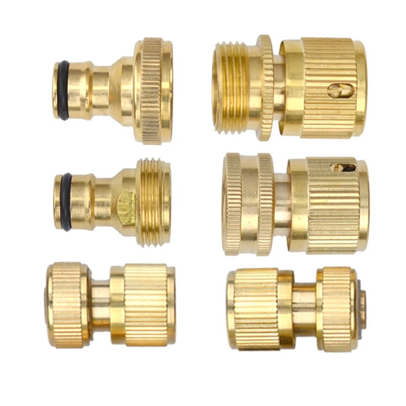 Heavy Duty Brass 1-2-4 way Splitter Garden Hose Hexagonal Connector with Comfortable Grip Shut Off Valves Adapter for Water Tap