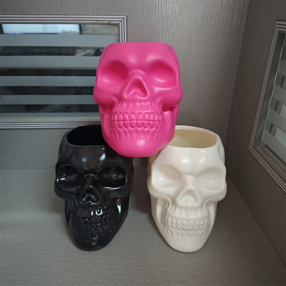 Skull Planter Vase Gothic Skull Flower Pot Goth Plant Pots Succulent Planters For Home Decor Halloween Decoration Pen Holder