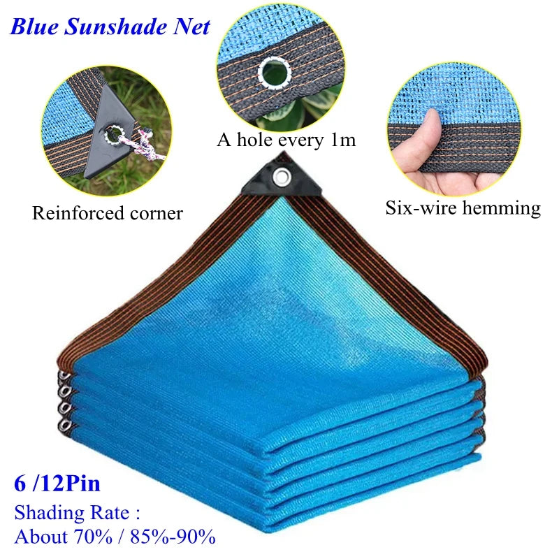 6/12Pin Blue Sunshade Net Outdoor Swimming Pool Pergola Garage Mesh Cover Garden Greenhouse Plant Flower Shading Netting Cloth