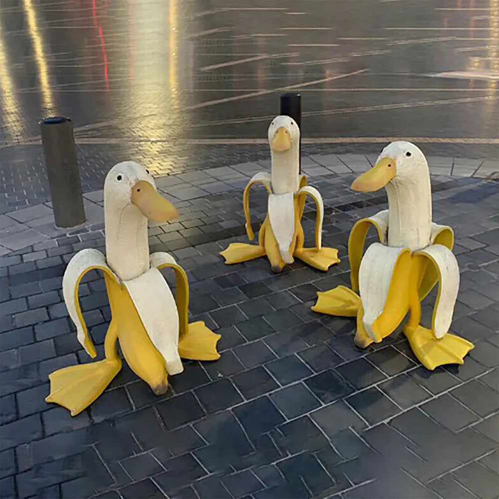 1/2/3Pcs Banana Duck Garden Statue Resin Creative Art Statue Decoration Cute Fruit Animal Figurine for Indoor Outdoor Yard Decor