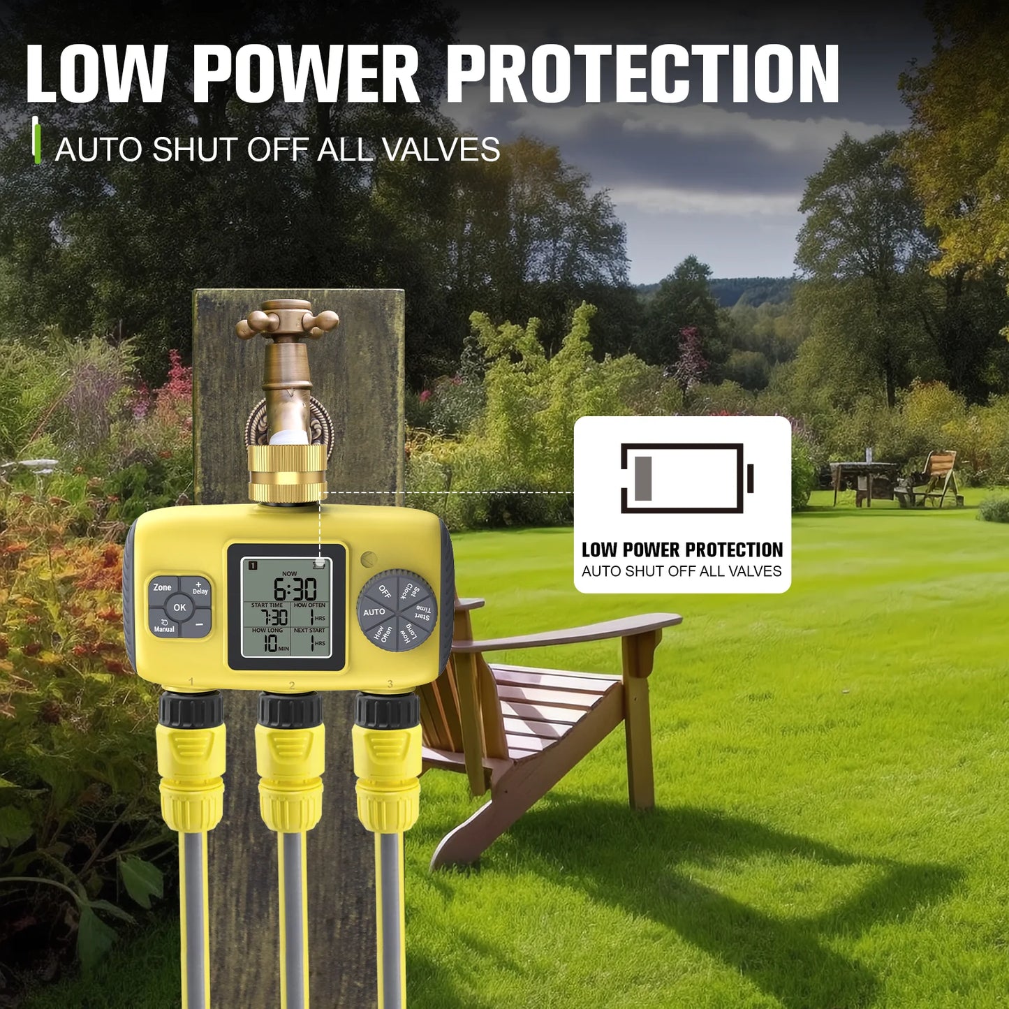 Insoma 3-Outlet Automatic Water Timer Garden Irrigation Watering System Independent Control Sprinkler Programmer Tools