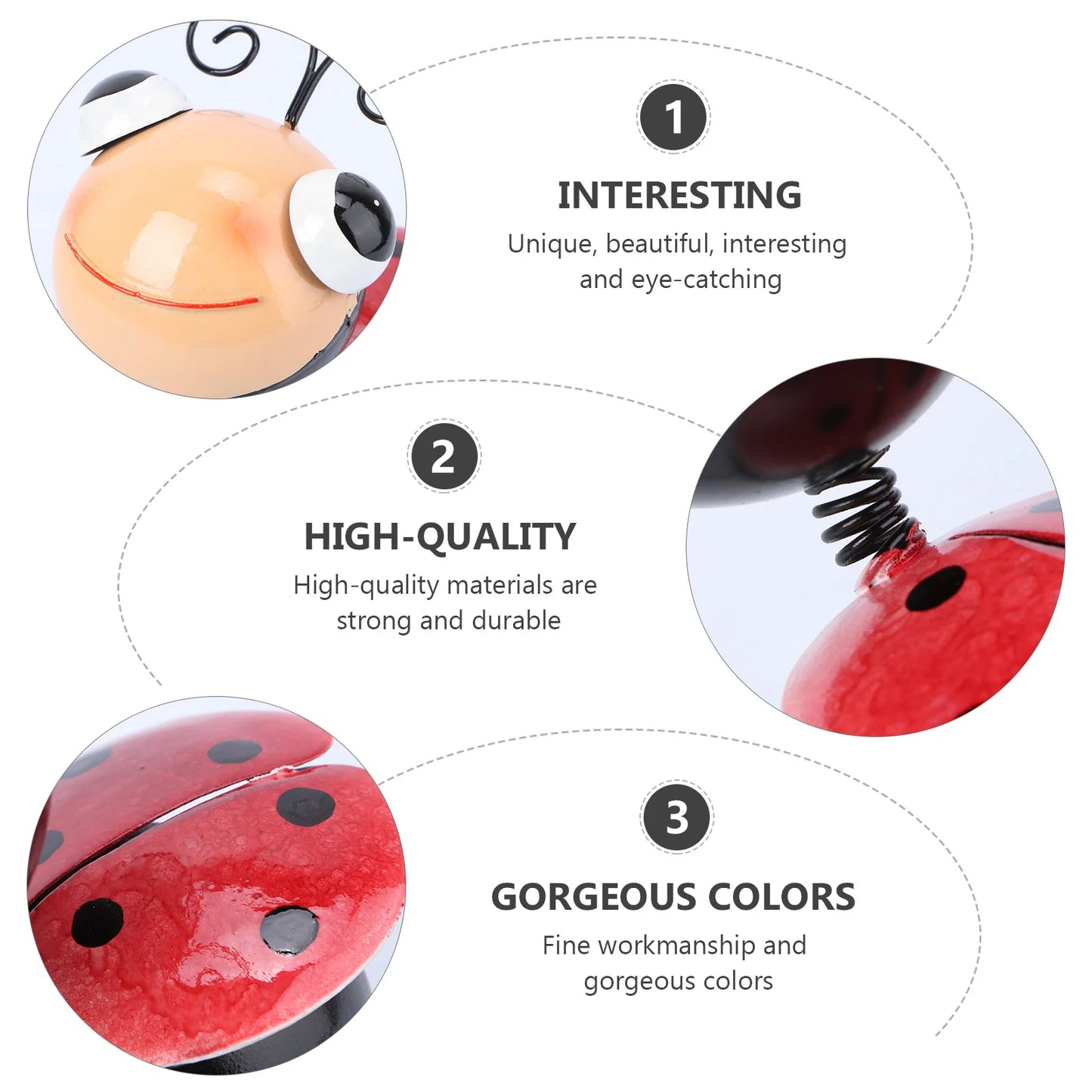 Cute Wrought Iron Ladybug Ornaments Miss Toys Fairy Garden Sculpture Yard Decor Bugs