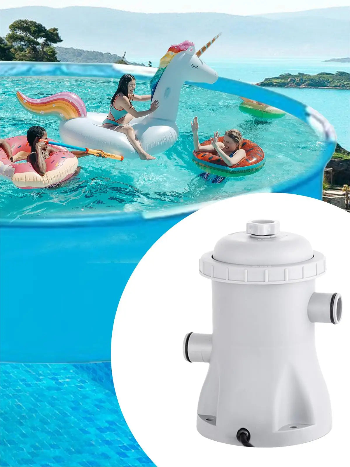 Pool Filter Pump 330 GPH Paddling Pool Electric Water Pump With 2 Pool Filter Cartridge Pool Pumps Above Ground Pool Filter Pump