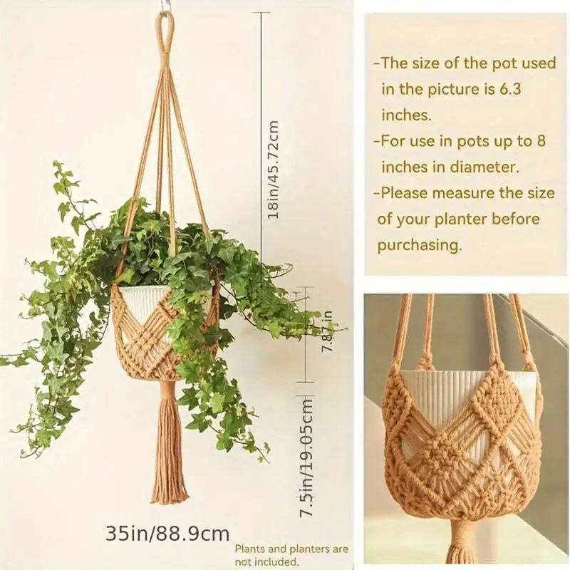 Macrame Plant Hangers Indoor 2X Woven Rope Hanger Trendy Boho Crochet Ceiling Home Decor Flower Pots Basket For Window And Porch