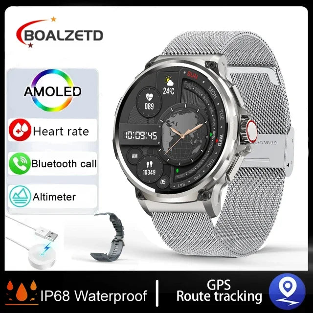 2025 GPS Track Smart Watch Men 1.85-Inch HD AMOLED Screen 360*360 Mah Battery Sport Bluetooth Call sports Smartwatch New Gift