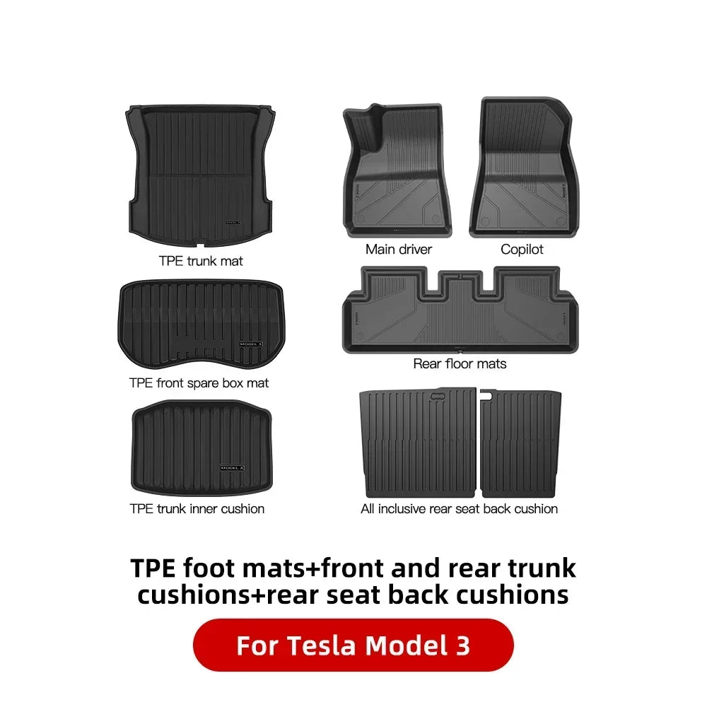 YZ For Tesla Floor Mats Model 3 Y 2021-2024 Car Four Seasons Waterproof Non-slip Floor Mat NEW TPE Special Car Accessories