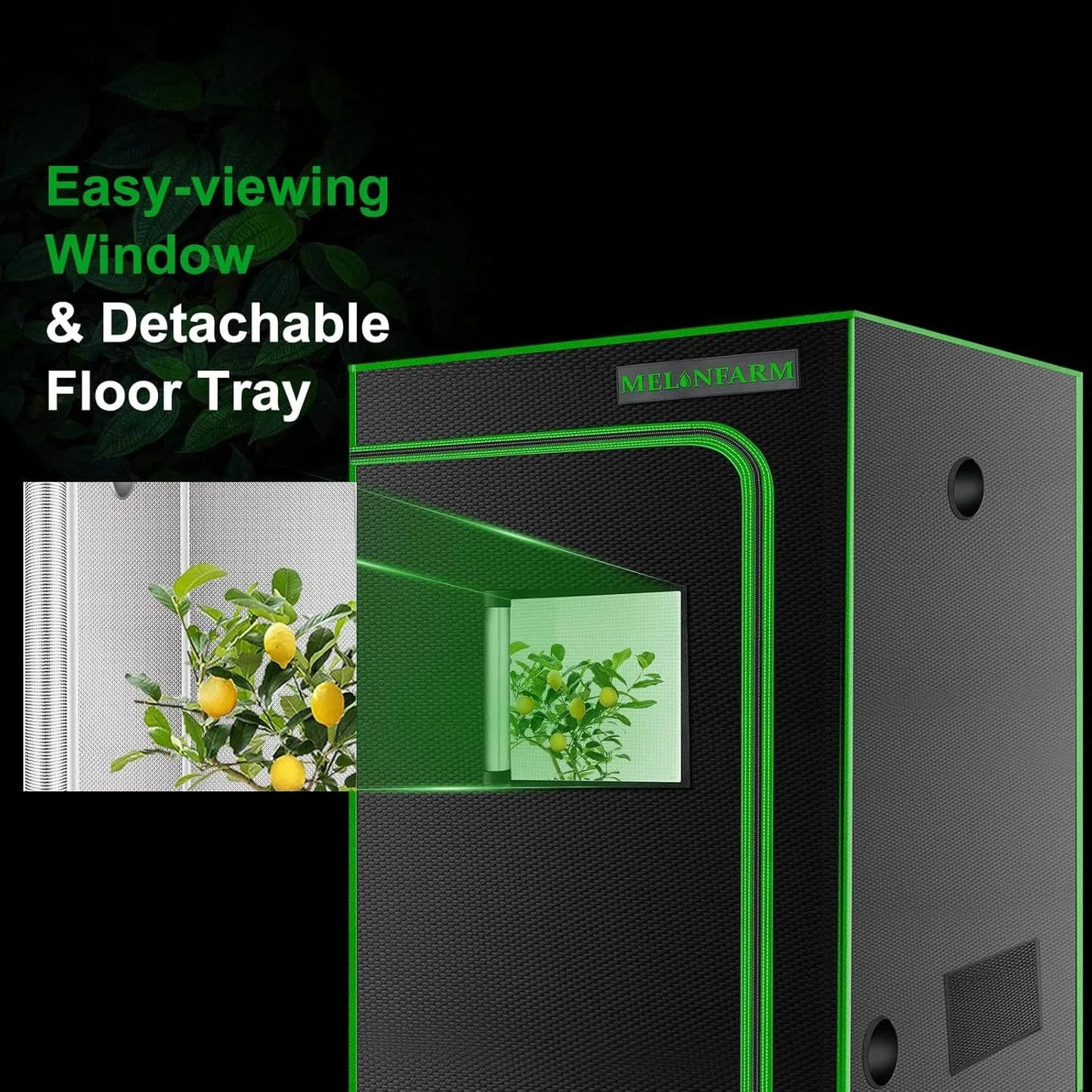 4x4 Grow Tent, 48"x48"x80'' High Reflective 600D Diamond Mylar Canvas with Observation Window and Floor Tray for Plant Growing