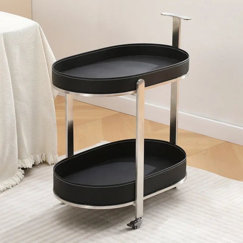 Creative Sofa Side Table with Storage, Internet Famous Coffee Table, Movable Leather and Stainless Steel Design, Modern
