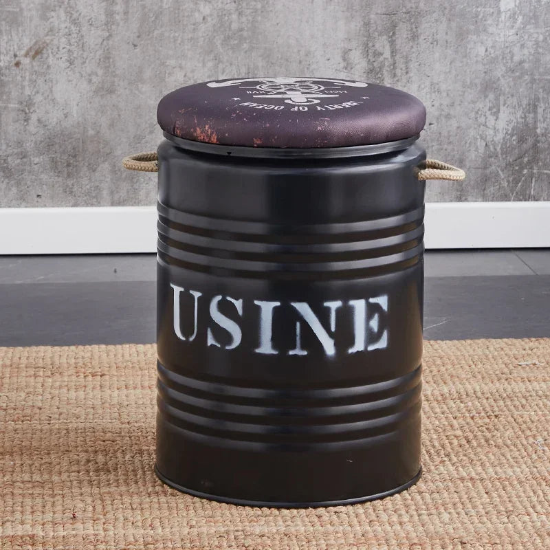 Paint Bucket Stool, Iron Art, Creative Storage Seat, Commercial Retro Low Stool, Bars, Shopping Malls Oil