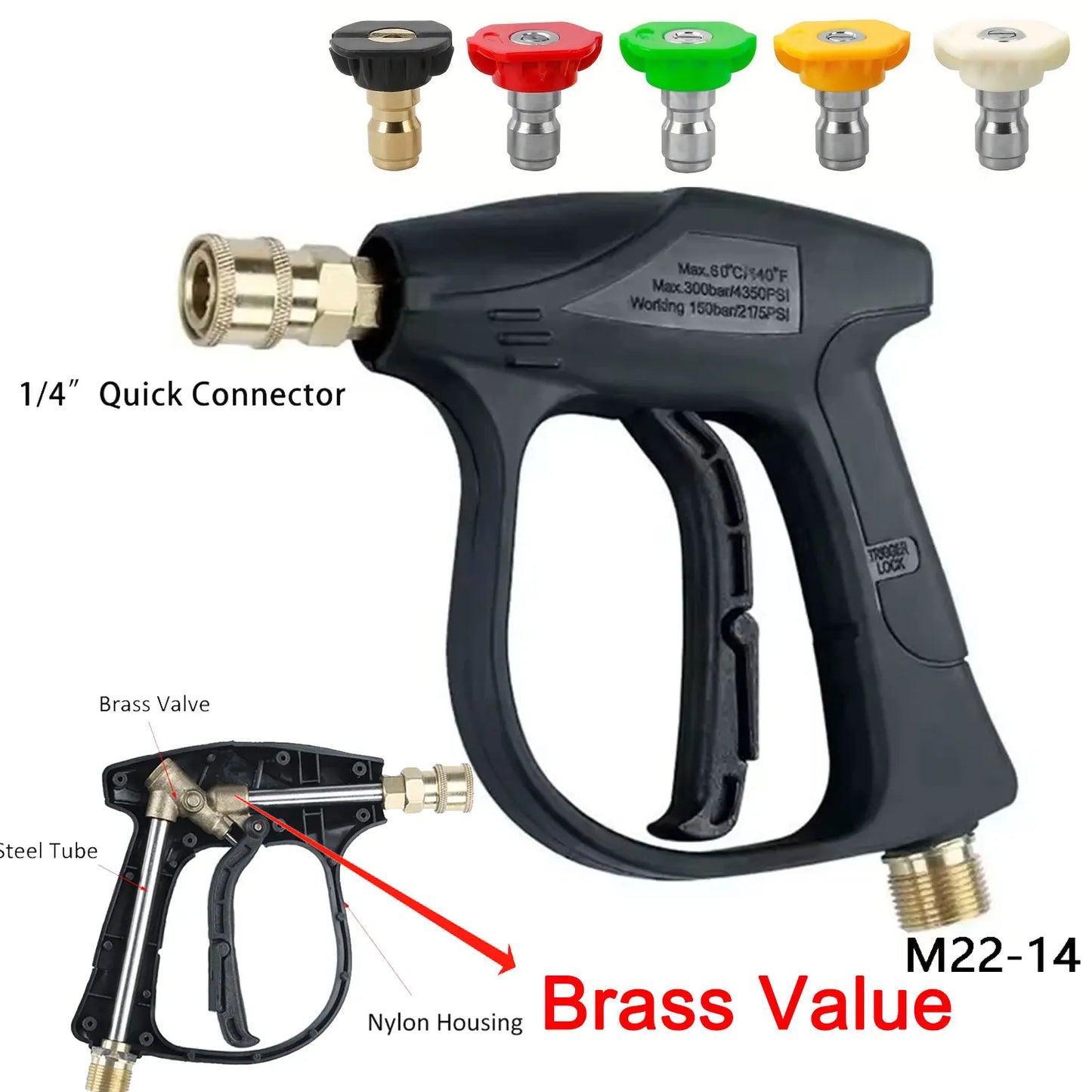 High Pressure Washer Gun , Car Washer Gun with 5 Nozzles and M22 Coupler For Car Washing And Garden Cleaning Tools