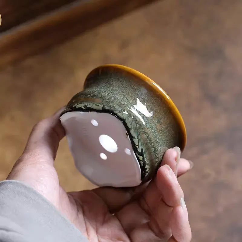 Porcelain Glazed Circle Bonsai Pot,Small Vase, Traditional Chinese Kiln Transmission, Dormitory Room,Table,Garden Decoration