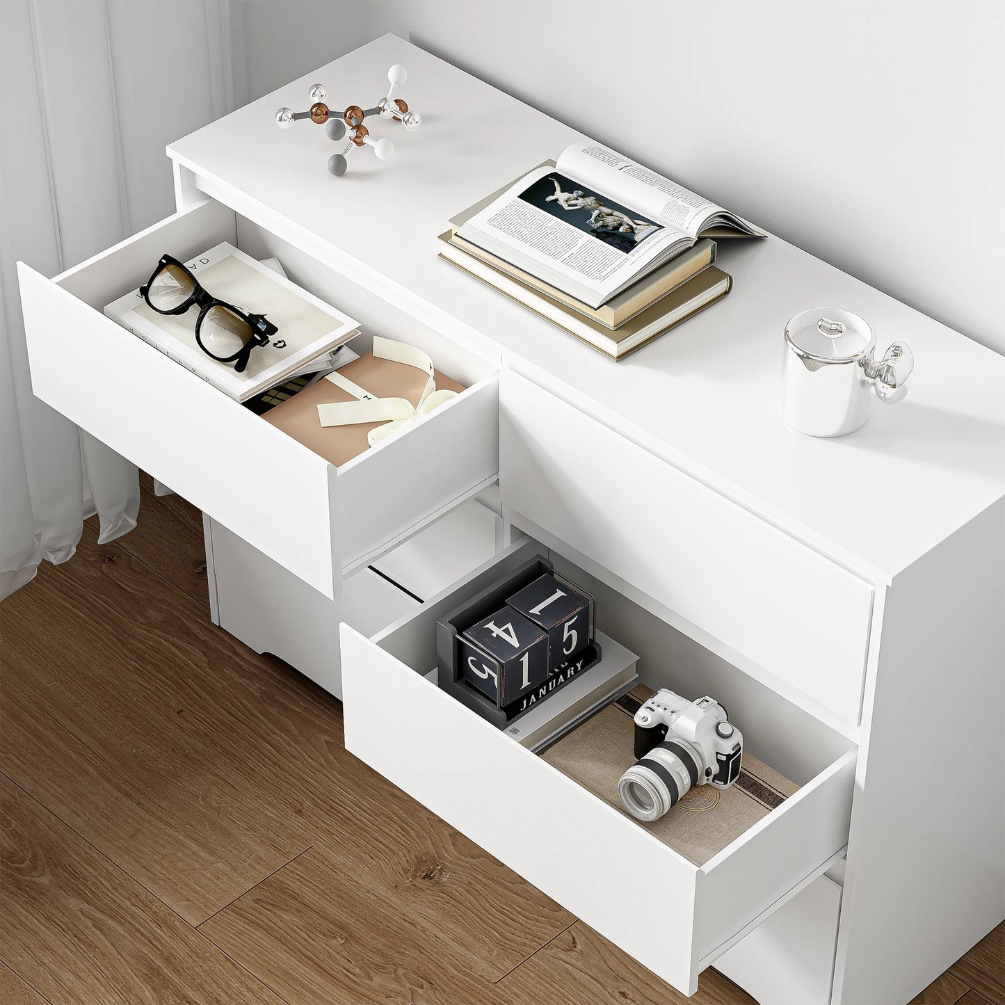 Getone White Chest of Drawers Bedroom Dresser, Bedroom Storage Cabinet with 6 Drawers Sideboard for Living Room 120x40x82cm