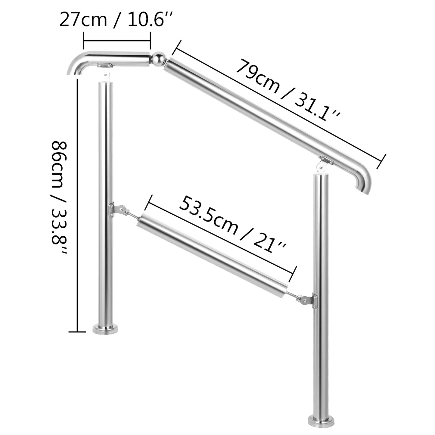 VEVOR 3-5 Step Railing Stainless Steel Transitional Handrail Fit For Level Surface Adjustable Stair Railing Safely Up/Downstairs