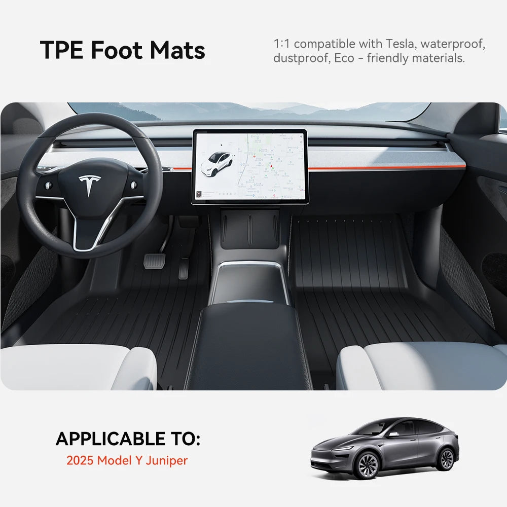 YZ TPE Car Floor Mats for Tesla Model Y Juniper 2025 Luggage Mat Set Four Seasons Waterproof Anti-slip Trunk Mat