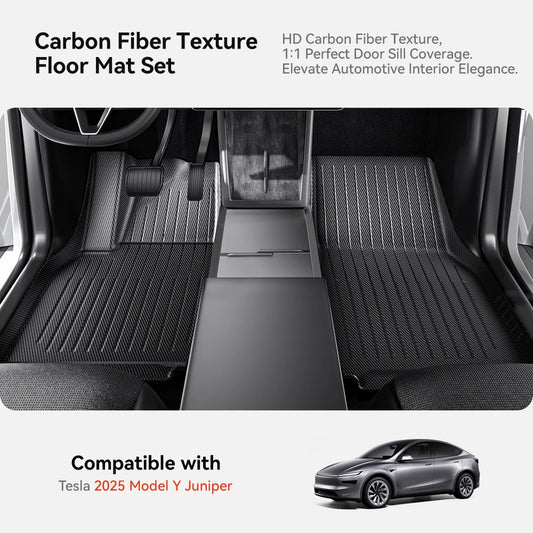 YZ For Tesla Model Y Juniper 2025 TPE Floor Mat Carbon fiber pattern Car waterproof Anti-Slip Trunk Floor Liner Backrest Mats
