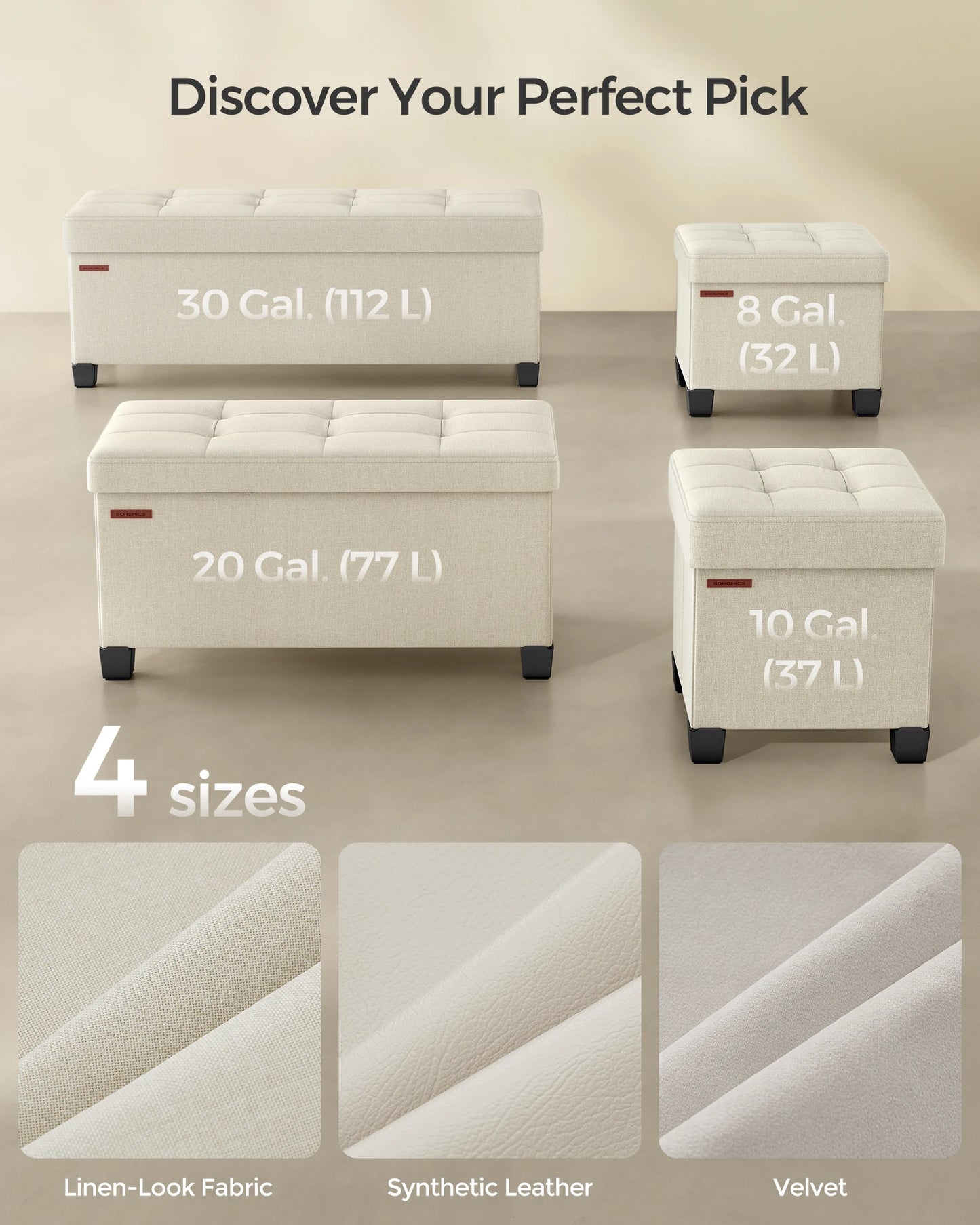 Foldable Storage Ottoman Bench with Legs, 43'' End of Bed Chest