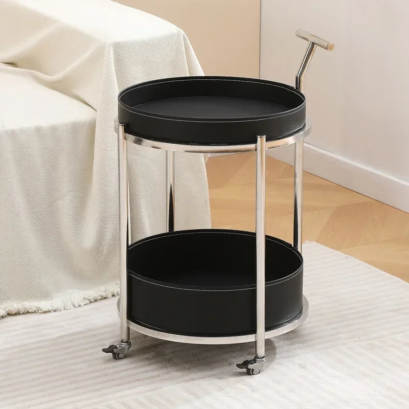 Creative Sofa Side Table with Storage, Internet Famous Coffee Table, Movable Leather and Stainless Steel Design, Modern