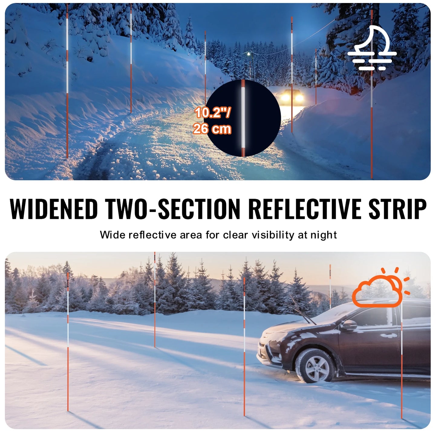 VEVOR Driveway Markers 48 inch 0.4 inch Diameter Fiberglass Poles Snow Stakes For Parking Lots Walkways Easy Visibility