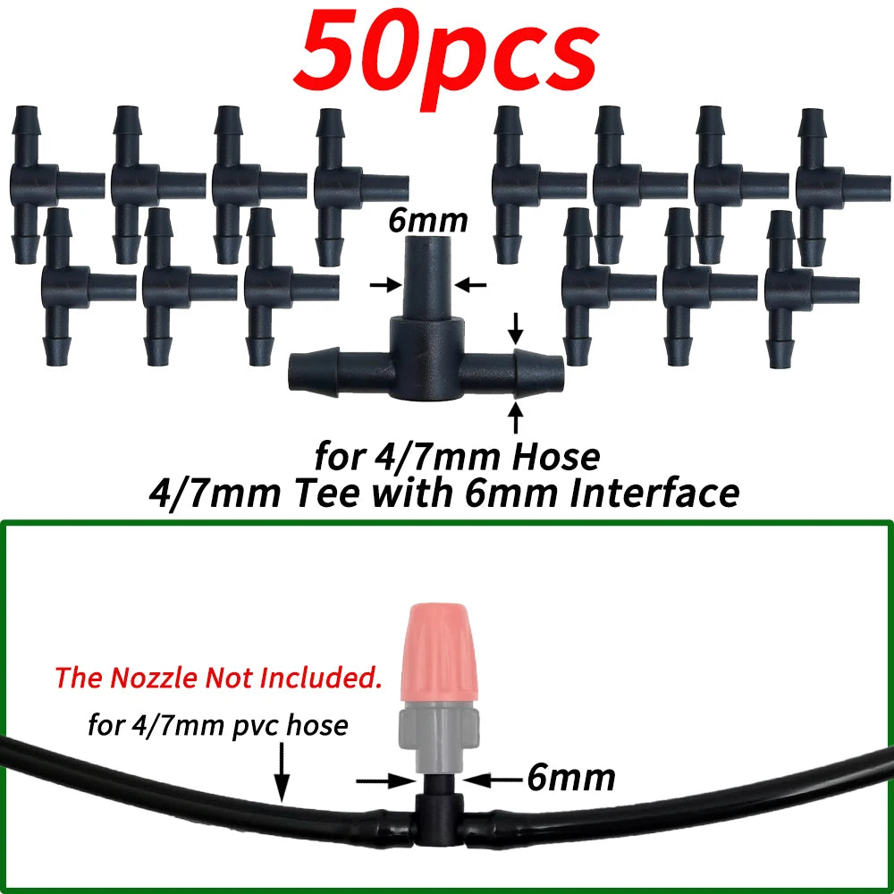 4/7mm Hose Dripper Water Tee Connector Plastic Barbed 1/4" Pipe Tubing Watering Coupling Joint Garden Micro Drip Irrigation Tool