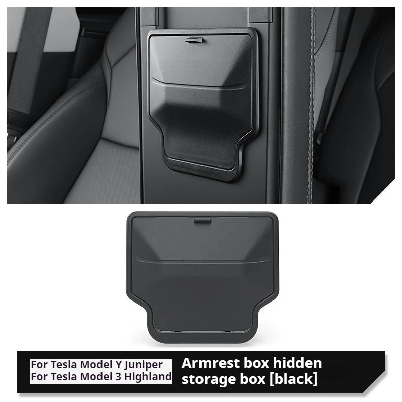 Car Armrest Hidden Storage Box For Tesla Model Y Juniper 2025 Model 3 Highland 2024-UP ABS Organizer Tray Interior Accessories