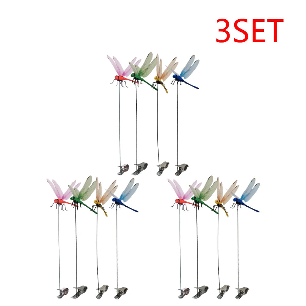 4/8/32Pcs Simulation 3D Dragonfly Clip Lifelike Outdoor Decor Realistic Bug Deterrents Fake Dragonfly Garden Decorative Clip