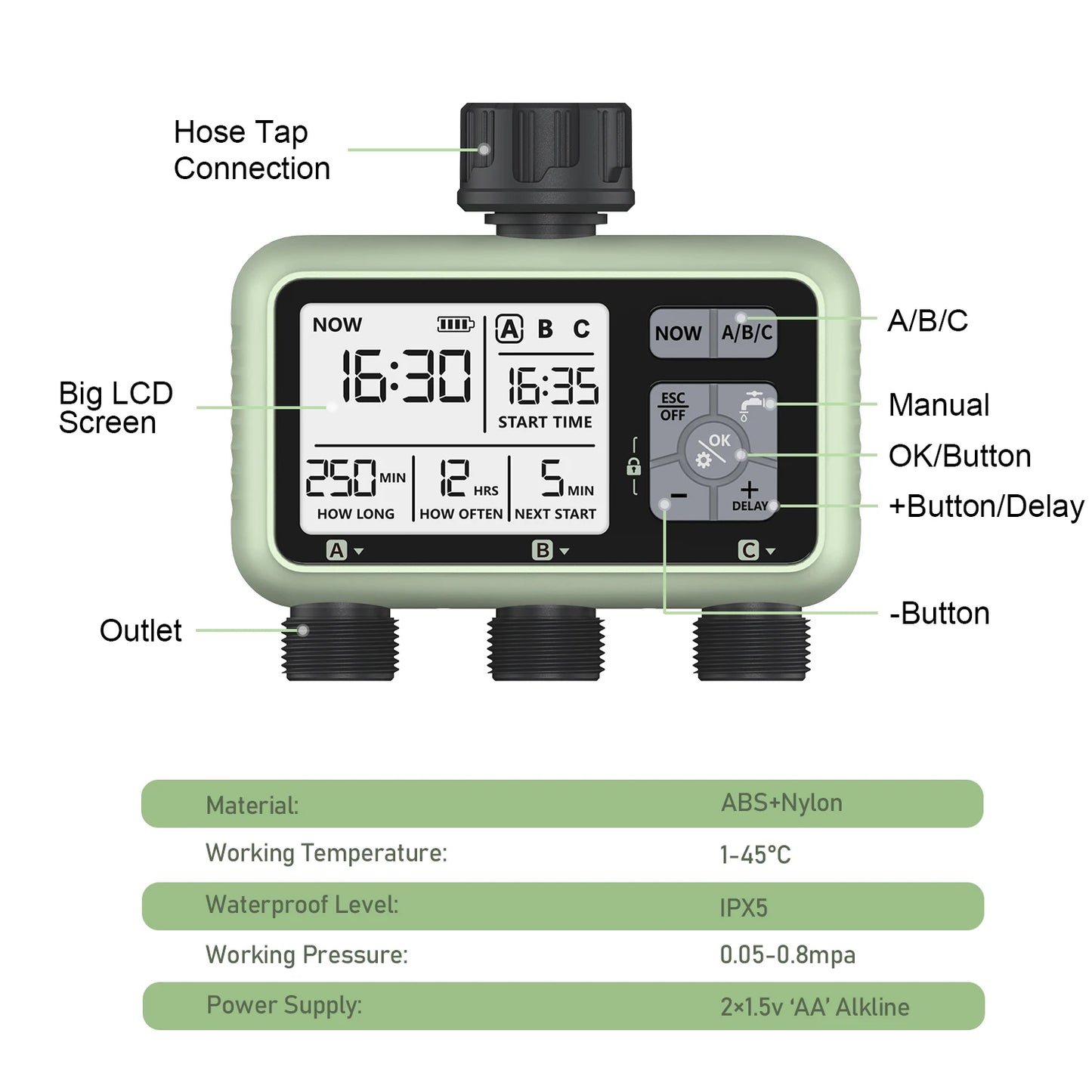 Newest 2024 3-Outlet Water Timer Independent Control Program Digital Garden Sprinkler